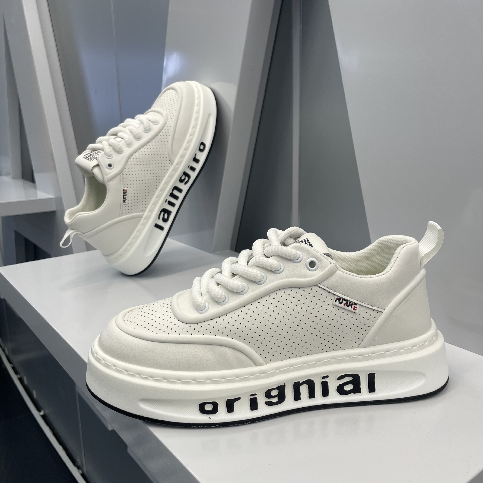 Ddmybear Autumn Breathable Men's 2024 Height Increasing White Hollowed Out Dad New Trendy Shoes Chinese Brand Shoes F915-159