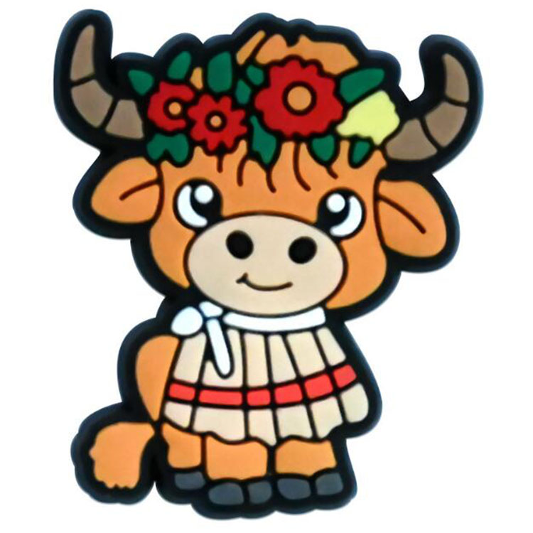 New styles highland cow series hole shoe flowers pvc soft rubber shoe buckle cute funny cow shoe charms accessories gift