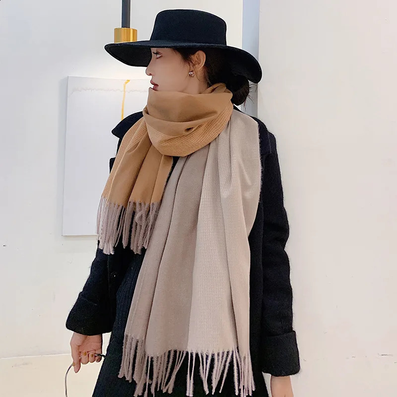Double Sided Plaid Winter Women Cashmere Scarf Pashmina Shawls And Wraps Female Foulard Hijab Wool Stoles Head Scarves 240909