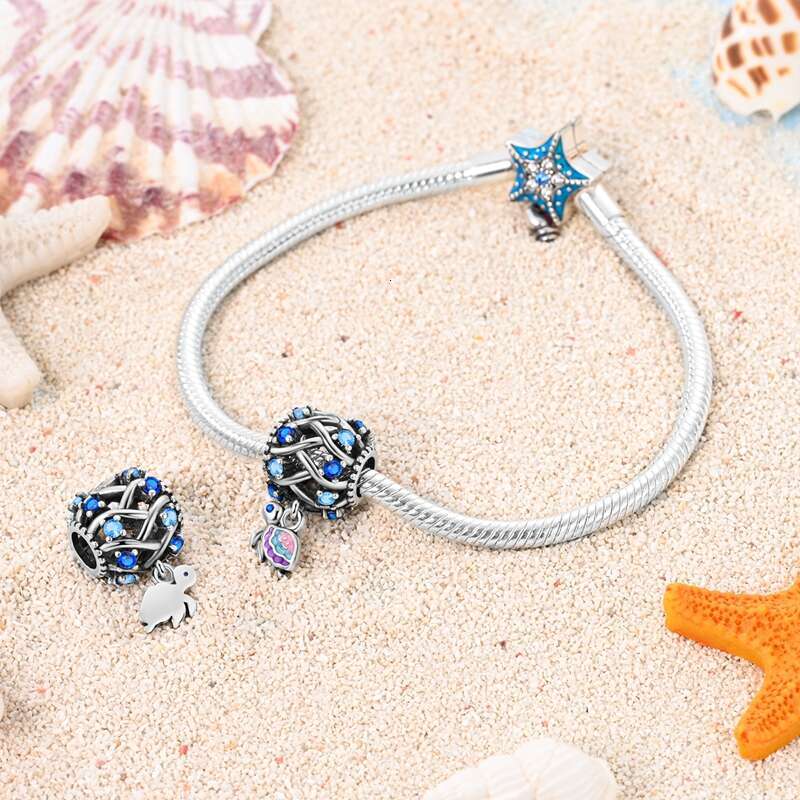 925 Sterling Silver Bunting Owl Ocean Beach Charms Beaded Pendant Fit Bracelets Fine DIY Jewelry Summer Gift