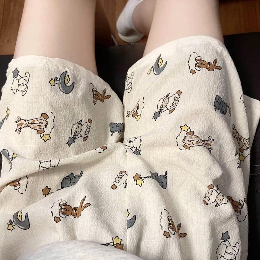 2024 Summer Women's Shorts Bottoms Pamas Soft By Cute Cartoon Print Loose Home Thin Pants Women Sleepwear