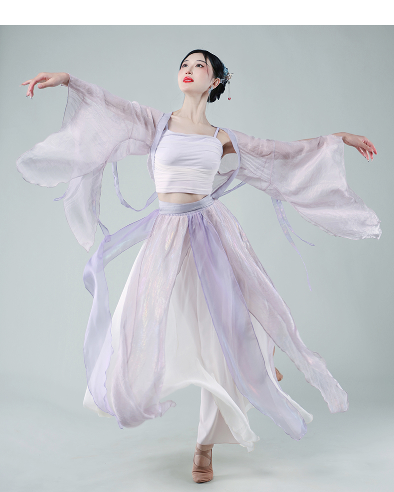 Elegant Hanfu Dance Costume for Women - Flowing Chinese Classical Dance Practice Dress with Sheer Sleeves