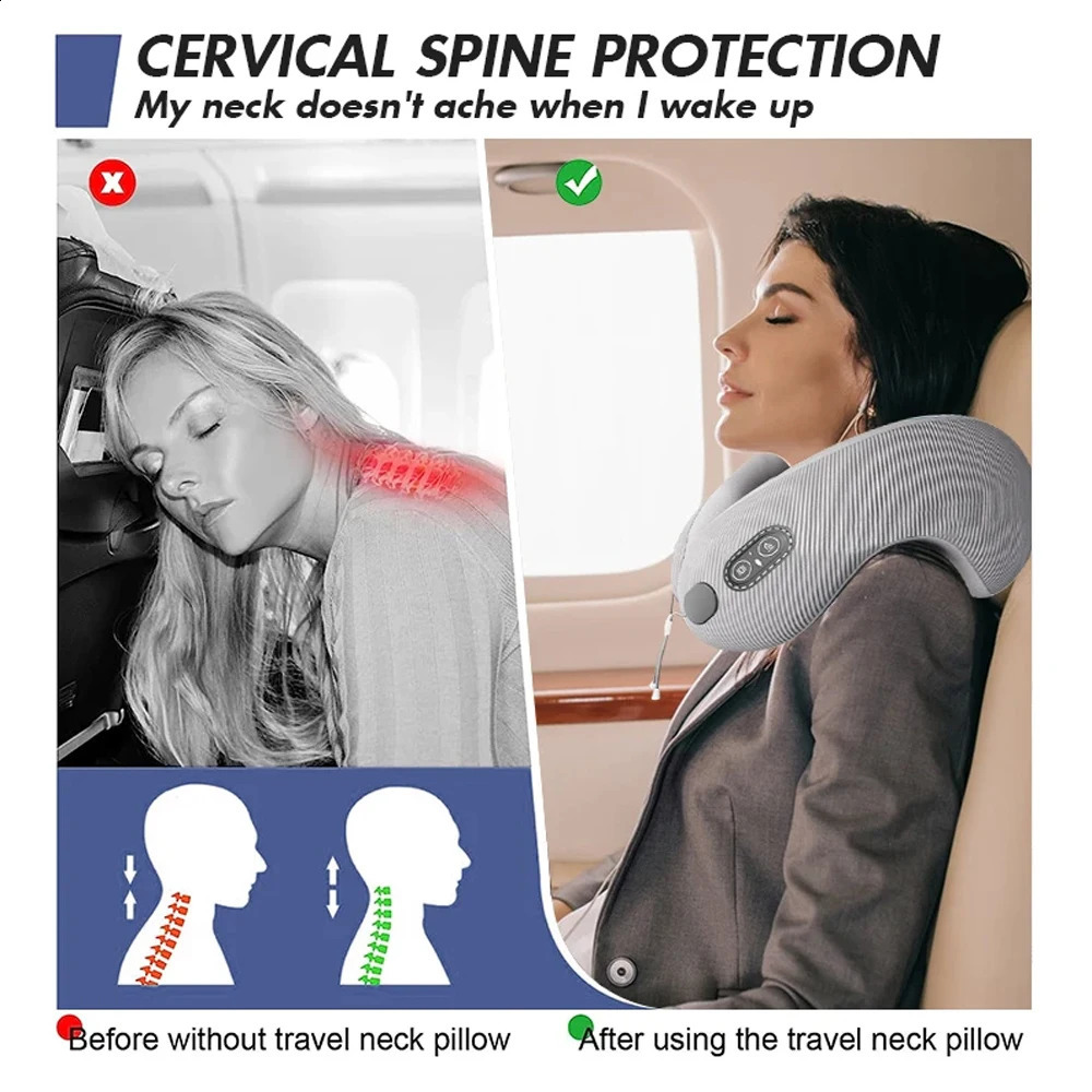 Electric neck massager U-shape memory foam massage travel neck pillow sleep aircraft pillow care 240914