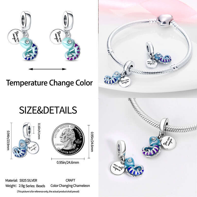 925 Sterling Silver Chameleon Butterfly Change Color Charms Beads Fit Original BraceletsDIY Fine Jewelry Gifts