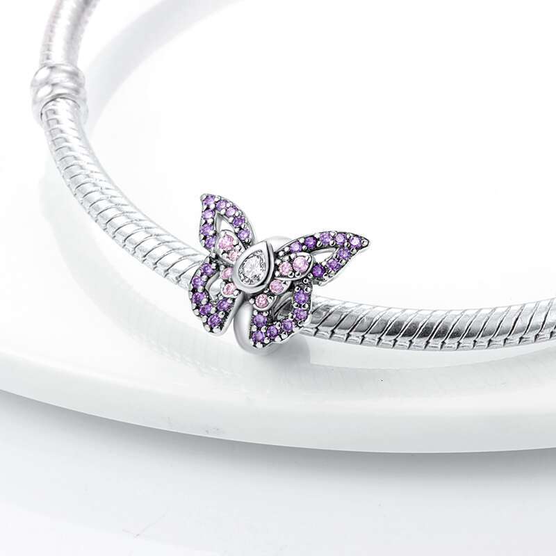 925 Silver Purple Series Beads Clip wer Heart Star Charms Butterfly Grapes Dangle Fit Original Bracelet Jewelry Gift