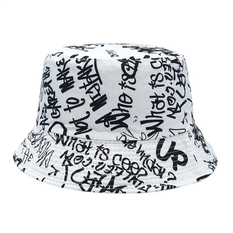 2024 SpringSummer Number Graffiti Sunproof Hat Reversible letter Print Bucket Big Brim Unisex Outdoor Fisherman Cap 240906