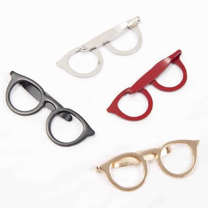 Black casual tie clip personalized glasses shape metal necklace buckle mens glasses commercial necklace pin set accessories gift W240914