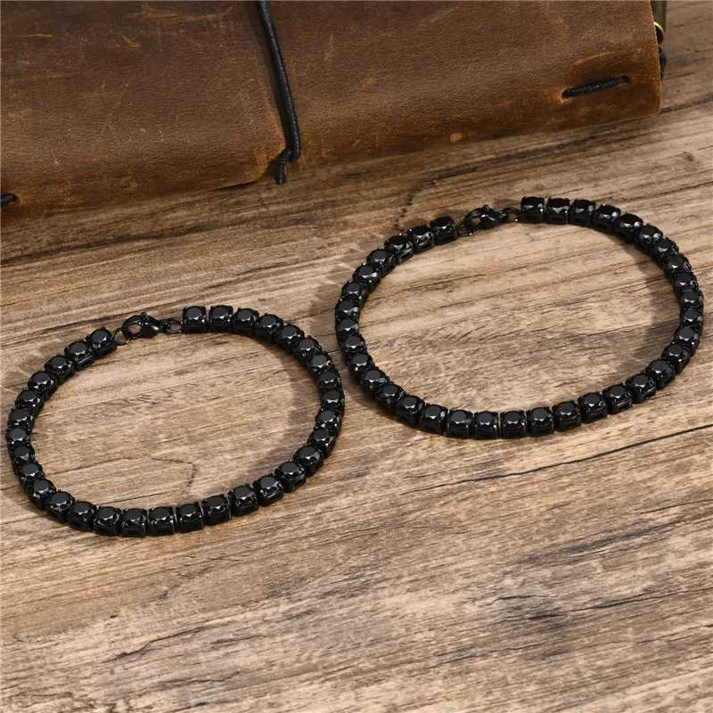 Modyle 5mm Mens Tennis Chain Bracelet Womens Black Stainless Steel Zirconia Chain Bracelet Classic Simple Neutral Jewelry Gift W240914