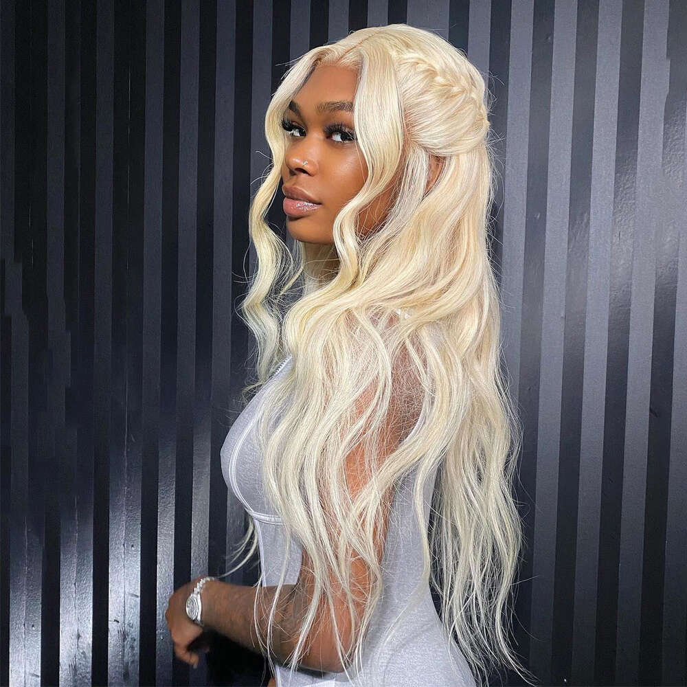 Platinum Blonde Synthetic Front #60 Loose Wave Lace For Women 10% Human Hair Wig Mixed Pre Plucked Daily Wear