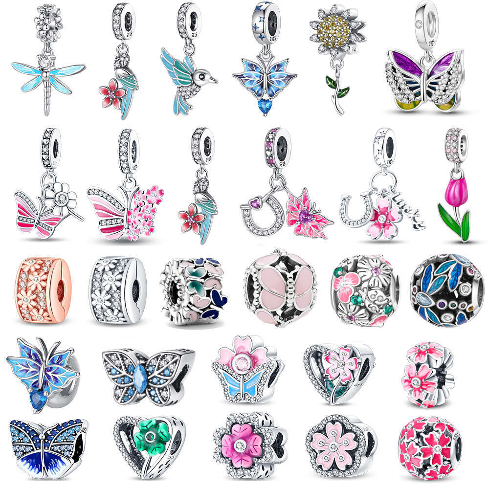 925 Fashion Silver Colorful Butterfly Dragoy Hummingbird Spring Series Charms Beads Fit Original Bracelet Jewelry