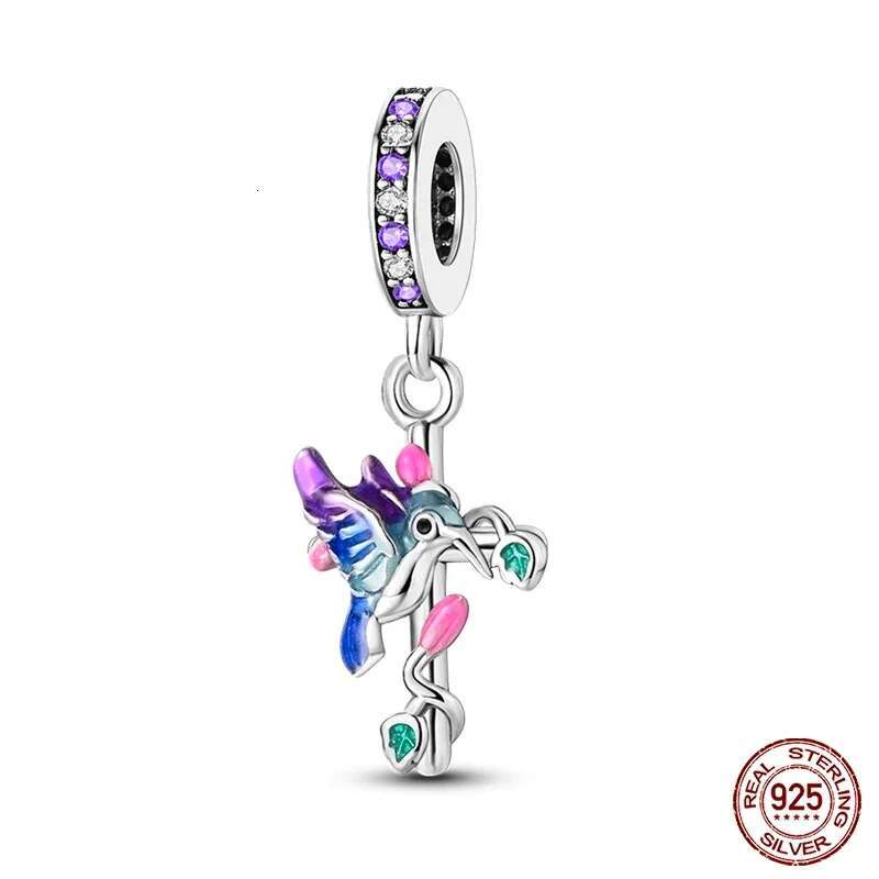 925 Sterling Silver Lovely Pink Color Charms LOVE bird wer Dangle Pendants Fit Original Bracelet DIY Jewelry making