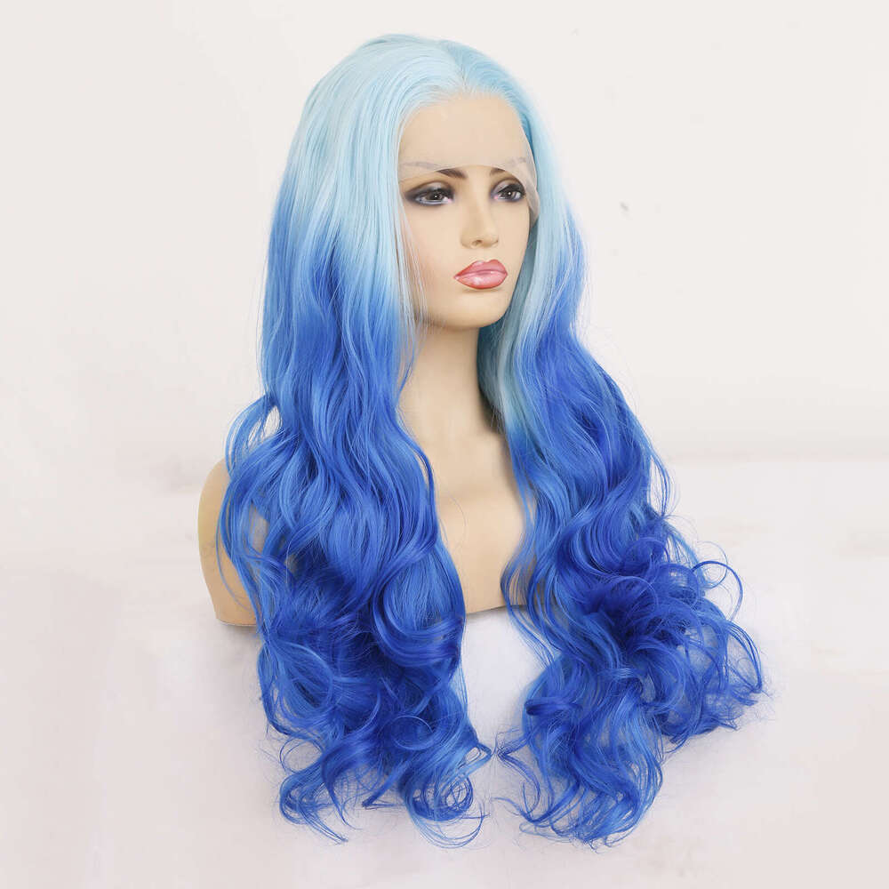 AIMEYA Ombre Lace Front Synthetic Long Silky Straight Blue Wig Body Wave Heat Resistant Halloween Cosplay Makeup