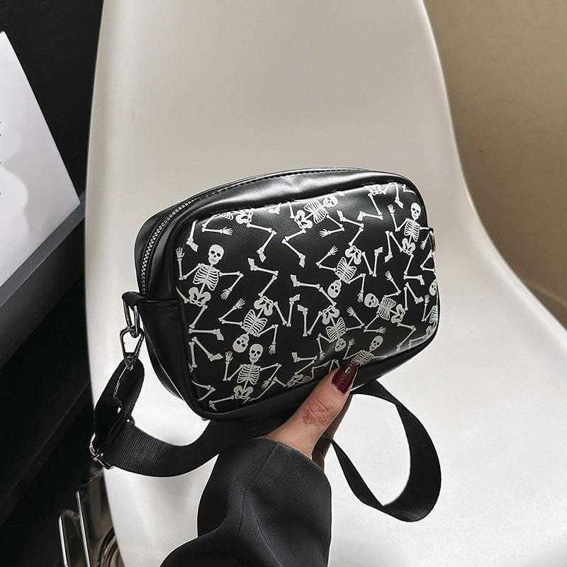 CMM Halloween Funny Skeleton Single Shoulder Bag Womens Trendy and Personalized Small Square Bag Collection Casual Womens Bag