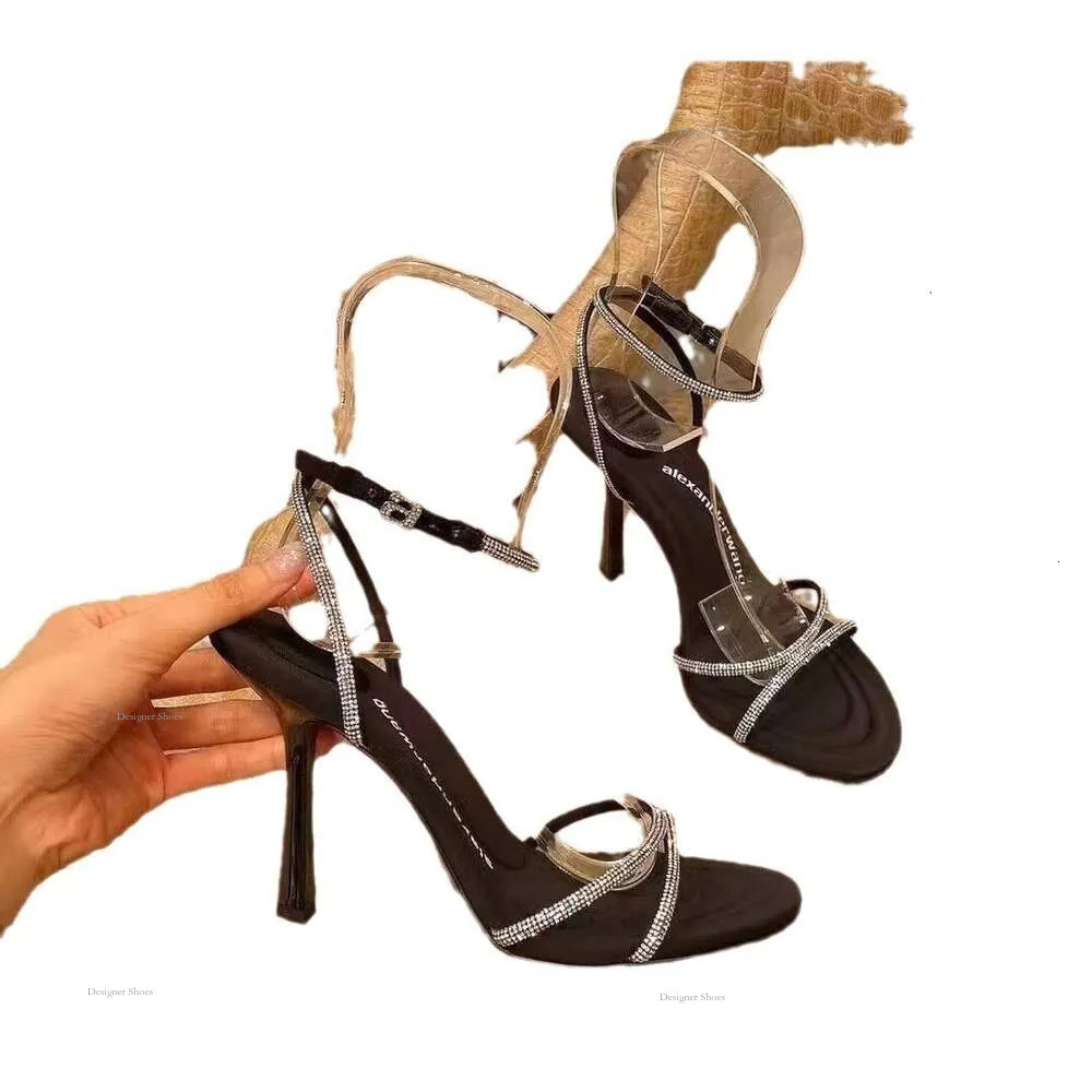 Gaga Beautiful Pink Fairy Style Sandals For Women 2024 New Water Diamond Cross Strap Sexy Thin High Heels