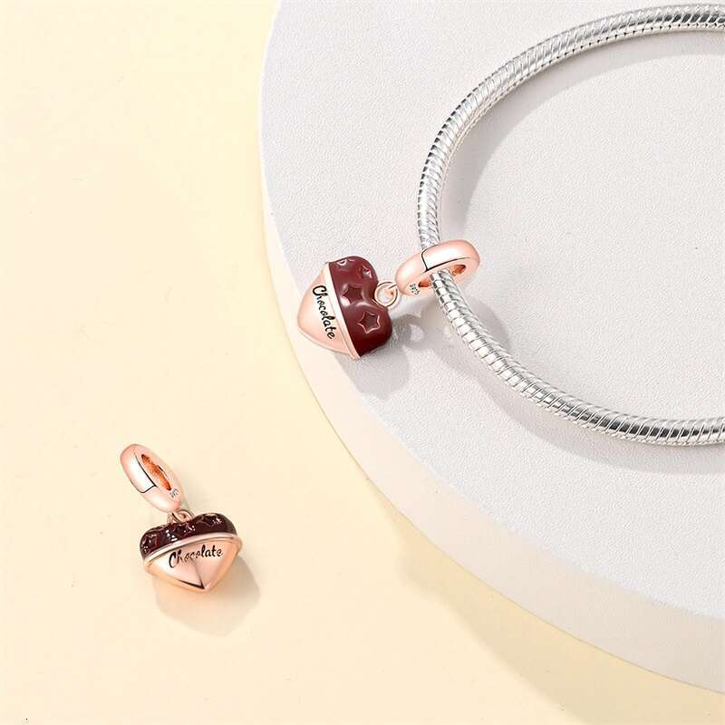 925 Sterling Silver Chocolate Pizza Cake Fries Food Charms Beads Fit Original Bracelets DIY Cute Jewelry Gifts