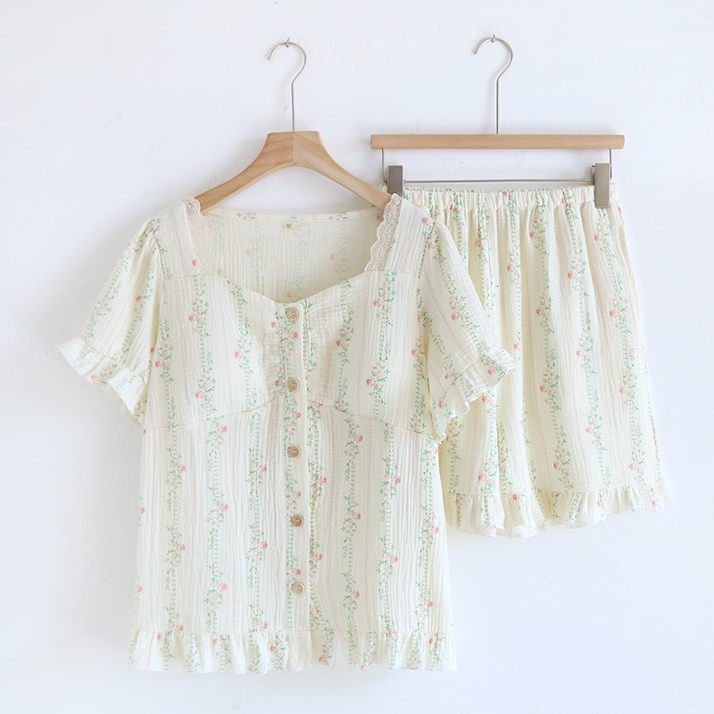 2024 Summer Women's Pamas Suit 100% Cotton Lady Pamas With Chest Pads Sleepwear 2-Piece Simple Thin Home Clothes