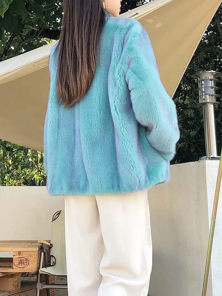 Women Winter Faux Fur Warm Coat Vintage Long Sleeve Female Thick Teddy Bear Coat Casual Loose Oversize Blue Outwears B134 240911