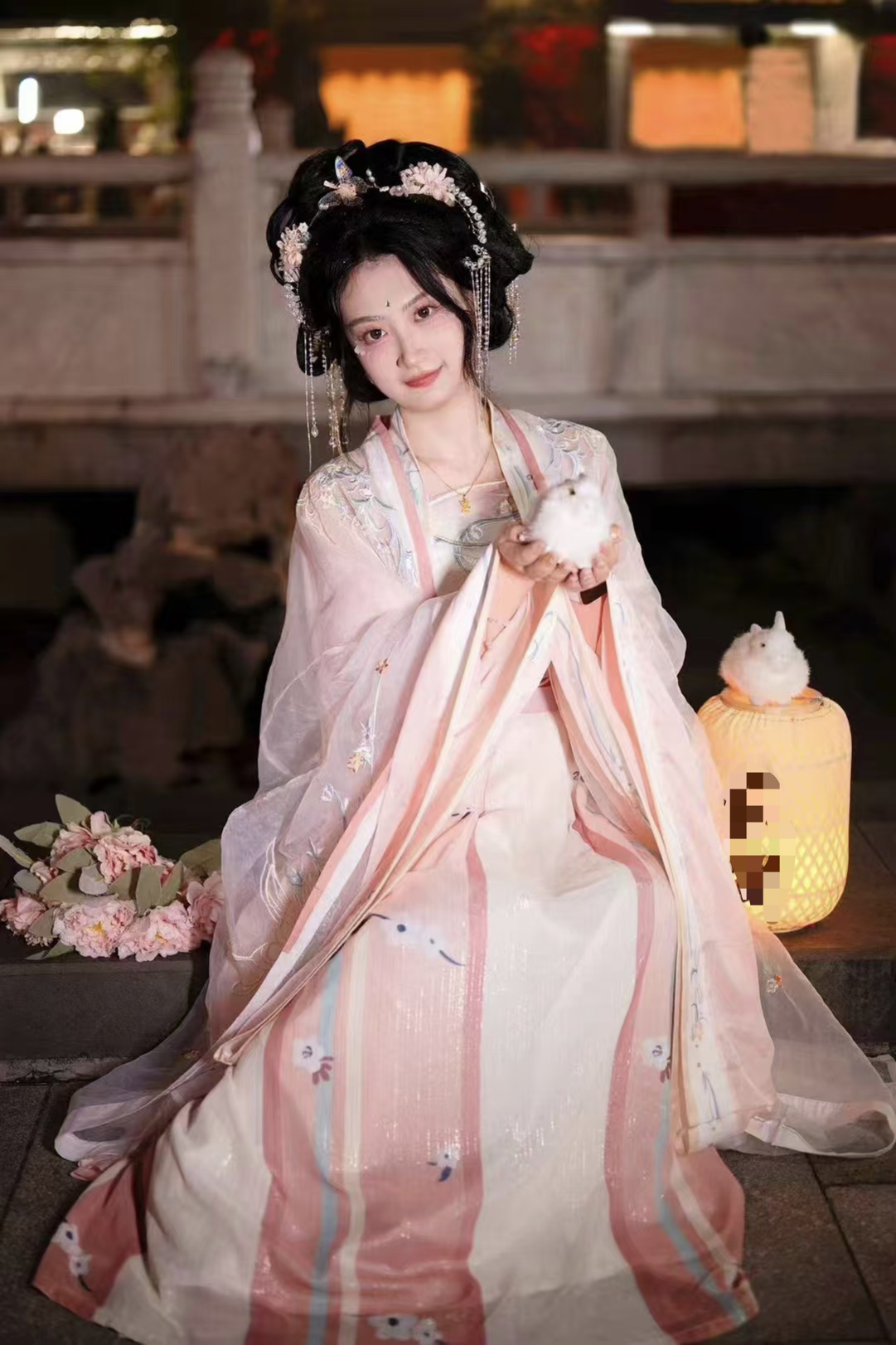 Chang'an Style Hanfu Women's Hezi Skirt - Tang Dynasty Embroidered Qi-Chest Ruqun with Large Sleeves - Photoshoot