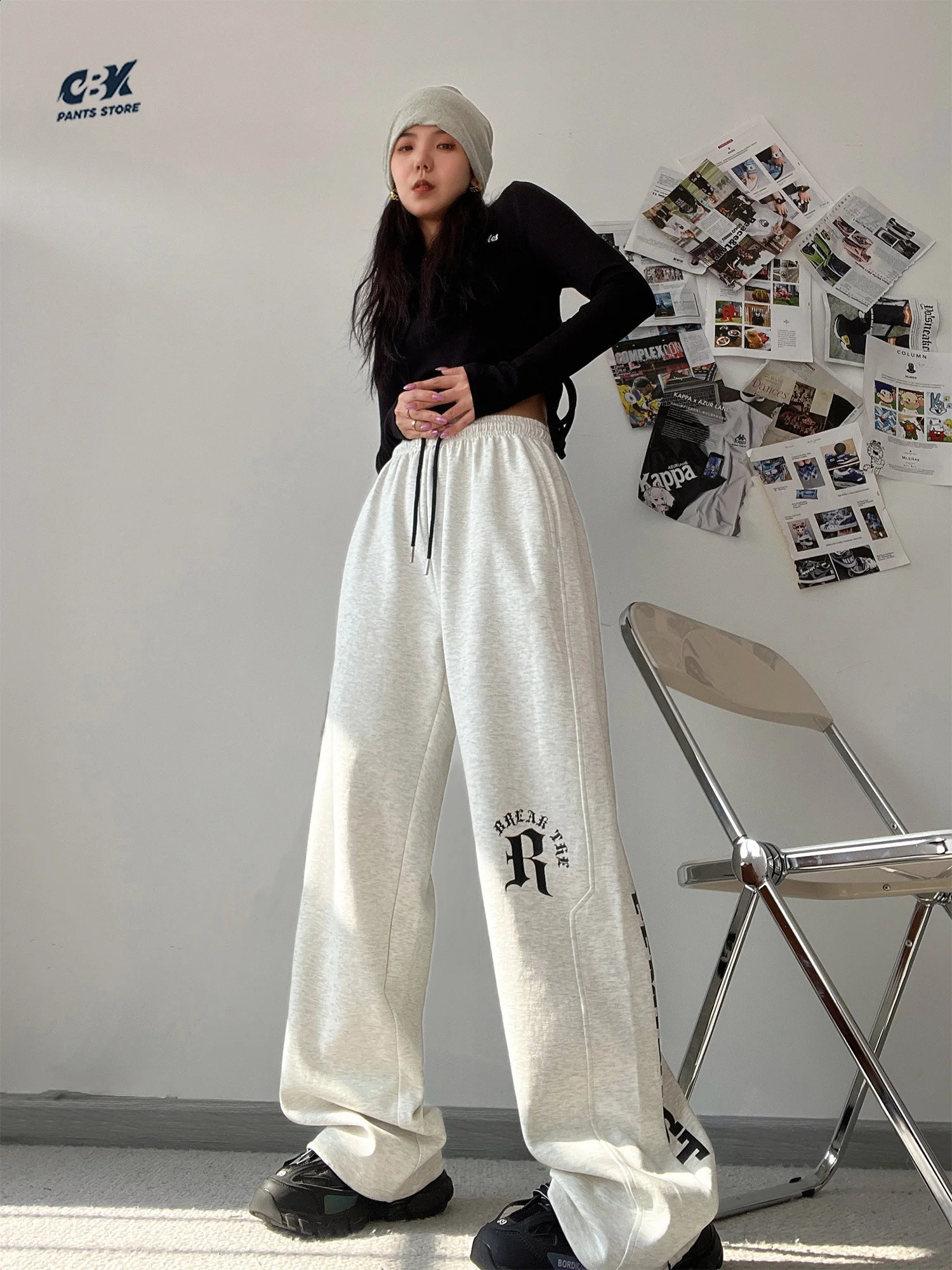 CBXLAB Street Dance Female Hip Hop White Grey Pants Loose Jazz Girls Straight 240913