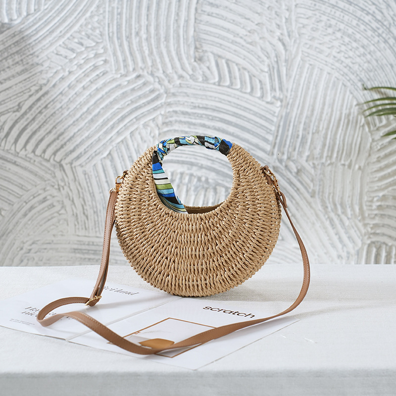 2024 New Summer Beach Grass Diagonal Straddle Weaving Women's Bag Circular Handbag Versatile