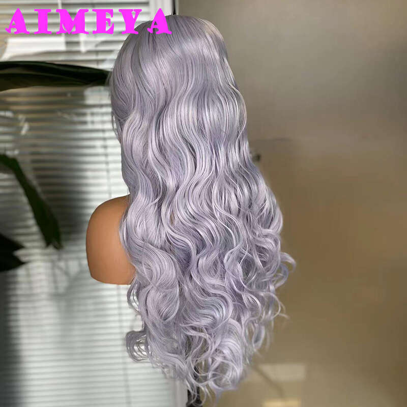 AIMEYA Light Grey Loose Curly Long Synthetic Front Wigs Heat Resiatant Sier Lace Daily Use Cosplay Wig
