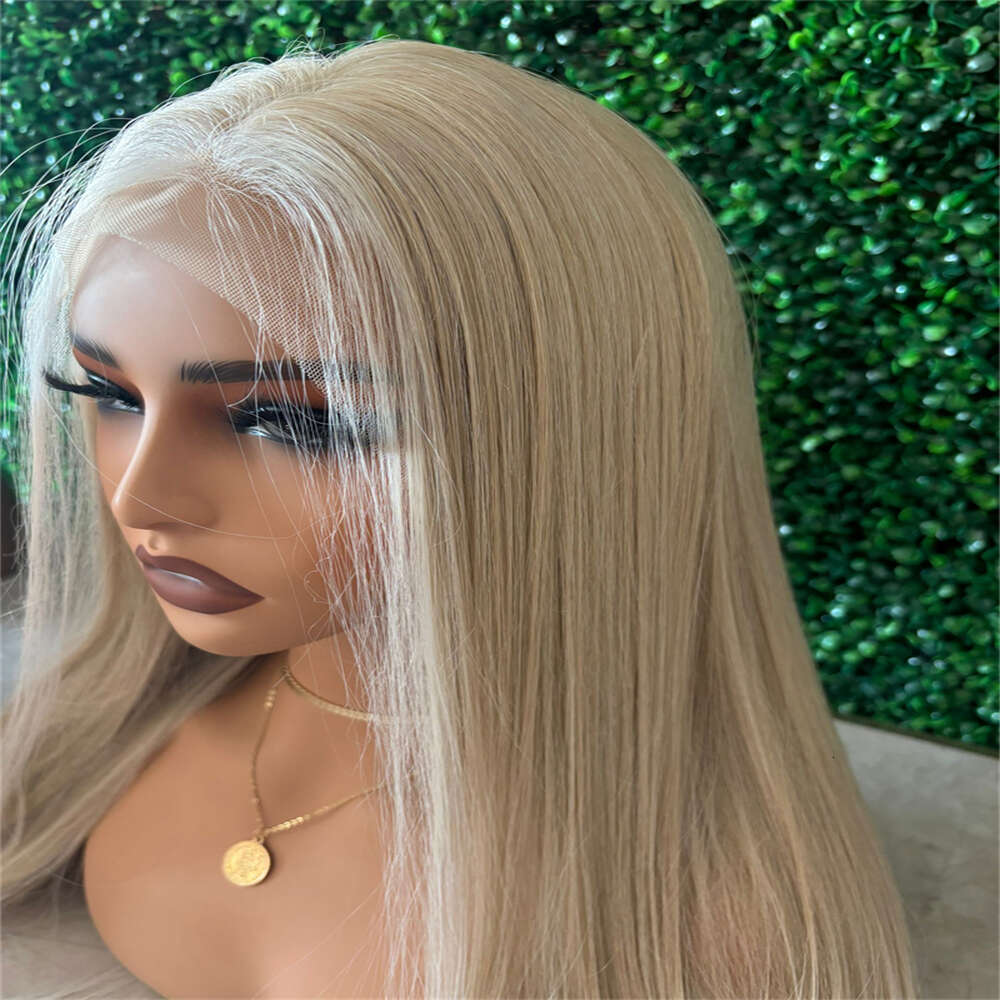 Ash Blonde Japanese Synthetic Fiber Platinum Highlight Lace Front Wig Soft Silky Ombre Human Hair Blended Wearing Everyday