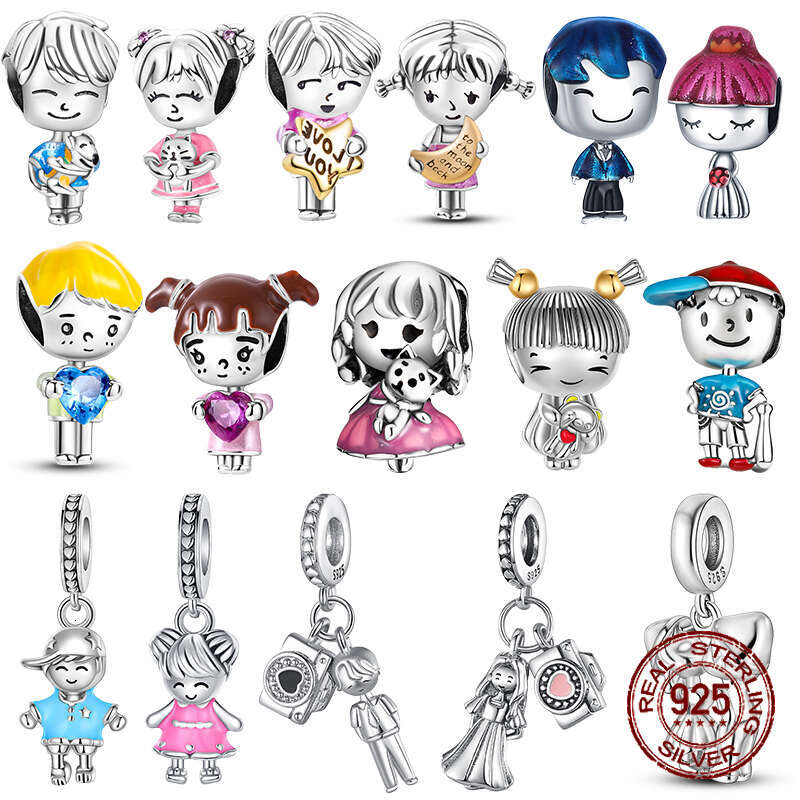 925 Sterling Silver boys and girls lovers pendant charms fit original bracelet charm beads necklace Diy female jewelry