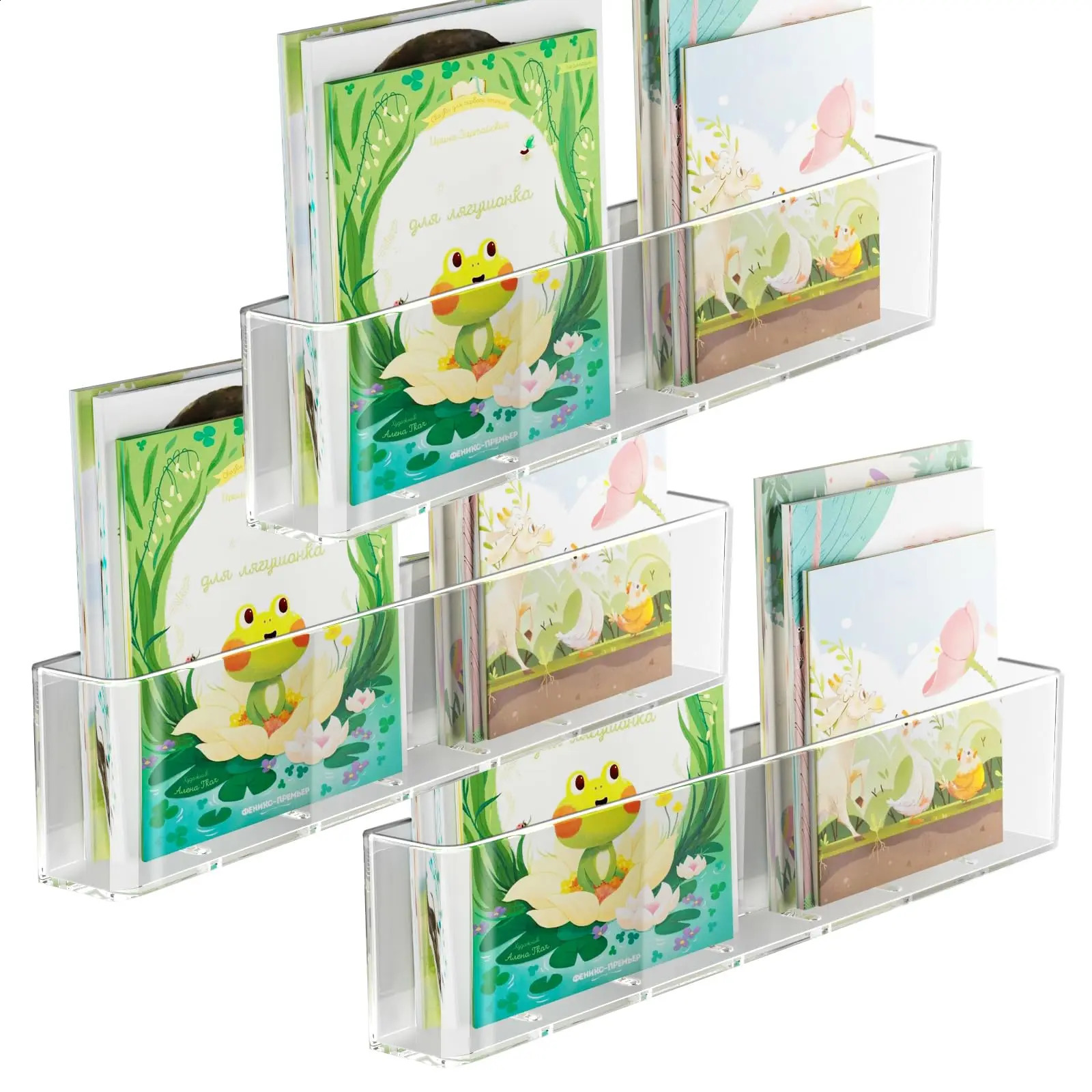 Kids Bookshelf Wall Mounted Clear Floating Bookshelf Book Display Vinyl Display Record HolderMagazine RackPicture Ledge Shelf 240907