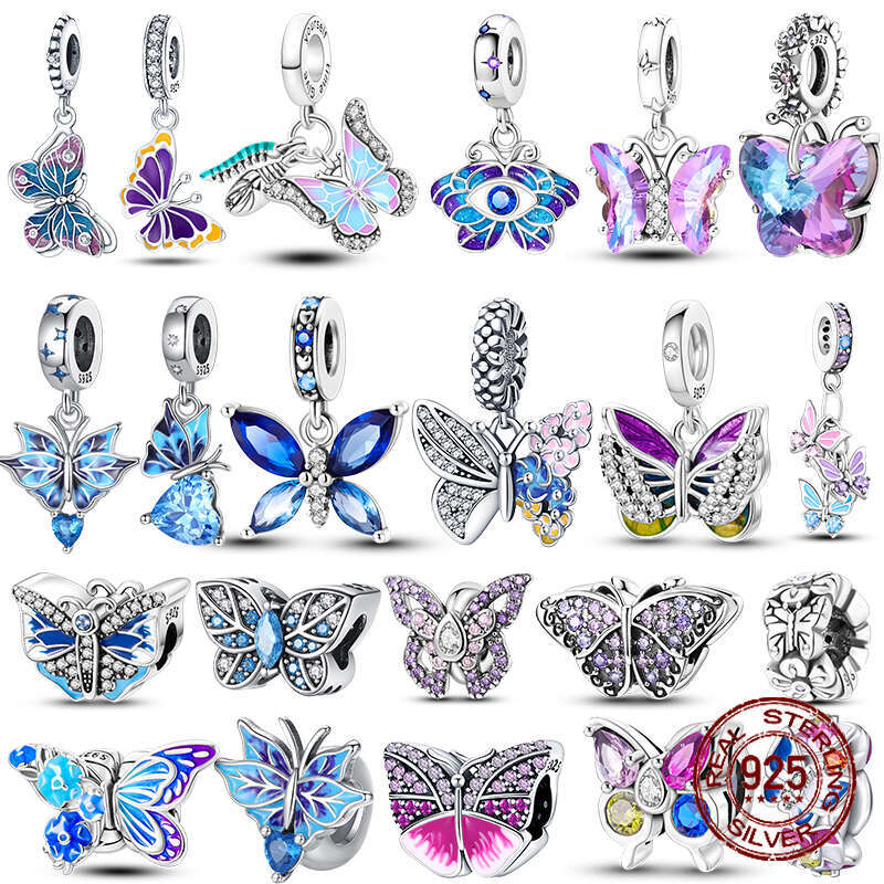 925 Fashion Silver sy Colorful Butterfly series pendent Beads Charms Fit Original Bracelet Jewelry diy making