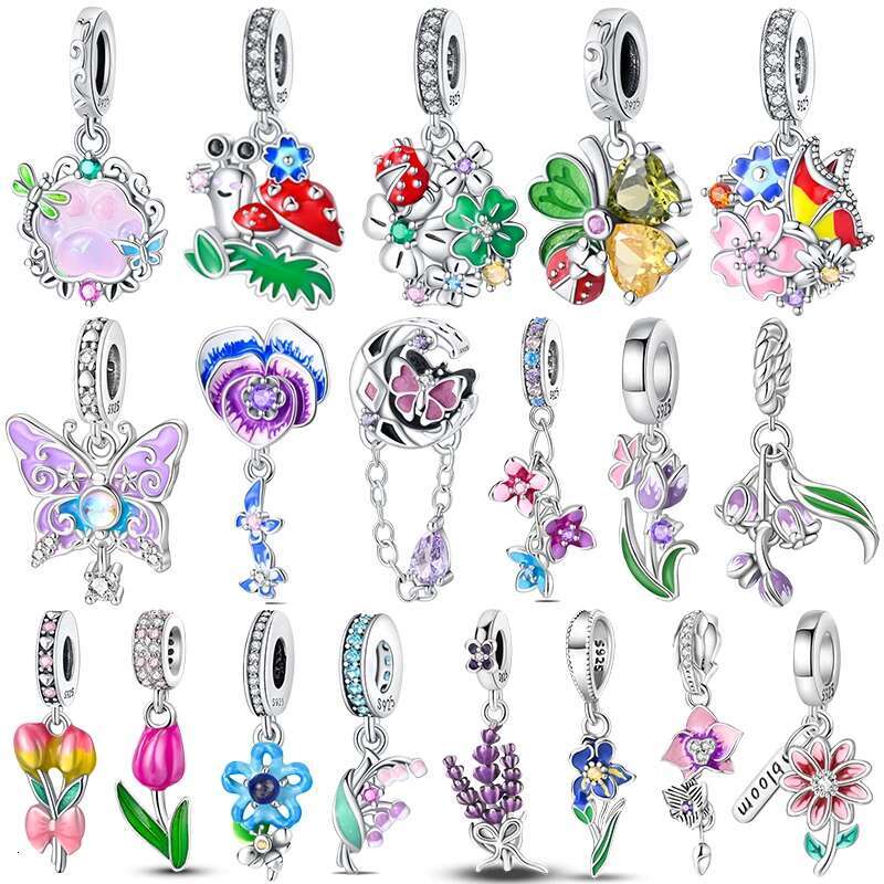 925 Sterling Silver wers Butterfly Creative Garden Mushroom Snail Charms Beads Fit Original Bracelets DIY Jewelry