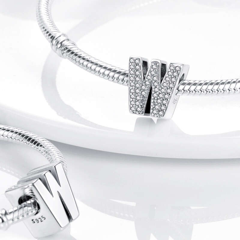 925 Sterling Silver 26 Letters Alphabet Zircon Charms Beads Fit Original Bracelets DIY Jewelry Birthday Gifts