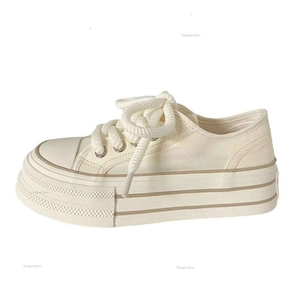 Thick Soled Cream Canvas For Women's Thin Spring/Summer New Instagram Trendy Niche Korean Version Big Head Sponge Cake Student Small White Shoes