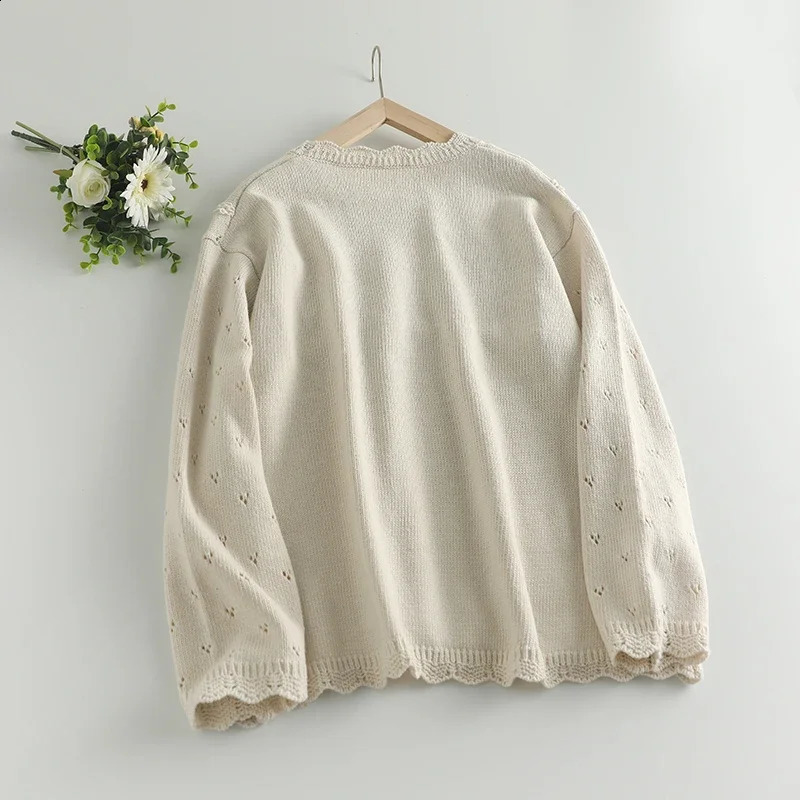 Sweet Mori Girl Vintage Embroidered Knitted Sweater Pullovers Women Oneck Long Sleeve Hollow Out Casual Loose Tops 240904
