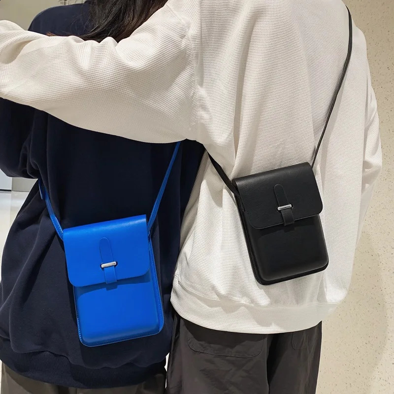 Simple unisex small square PU leather Korean cross body shoulder bag fashion phone bag wallet 240912