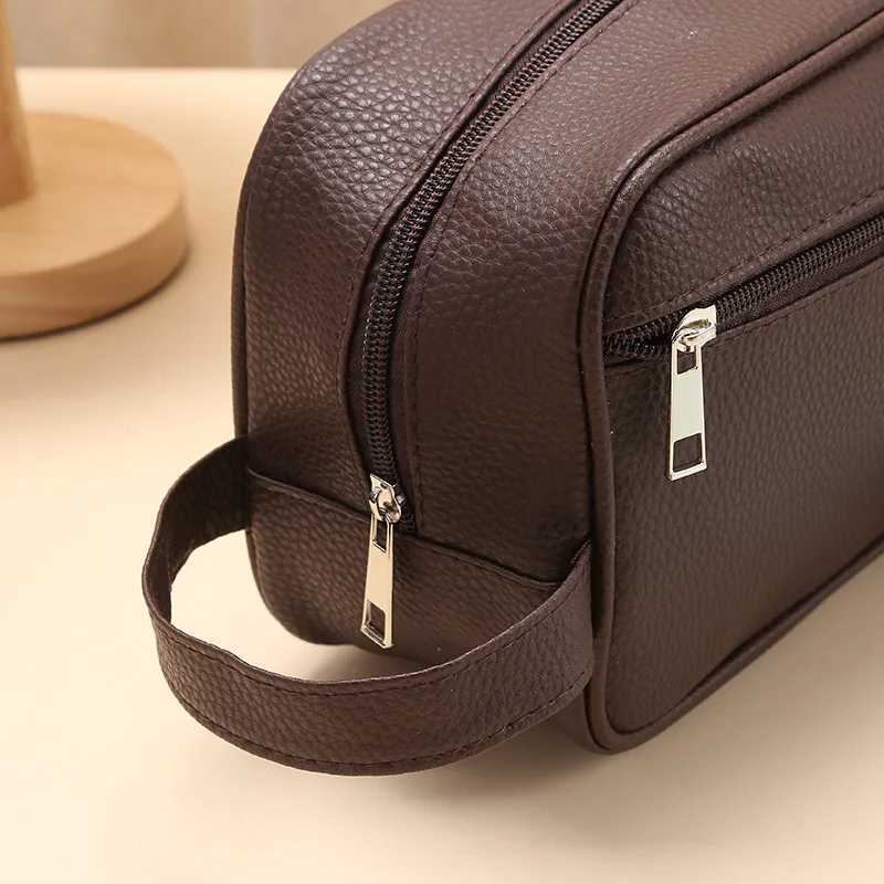 Men Waterproof Travel Toiletries Storage Bag PVC Lychee Pattern Cosmetic Bag Portable Makeup Organiser Male Zipper Handbags Z240914