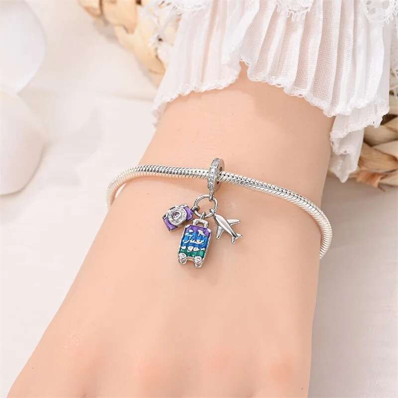 925 Sterling Silver Fashion Colorful Travel Lage Charms Beads Fit Original Bracelets DIY Anniversary Jewelry Gift