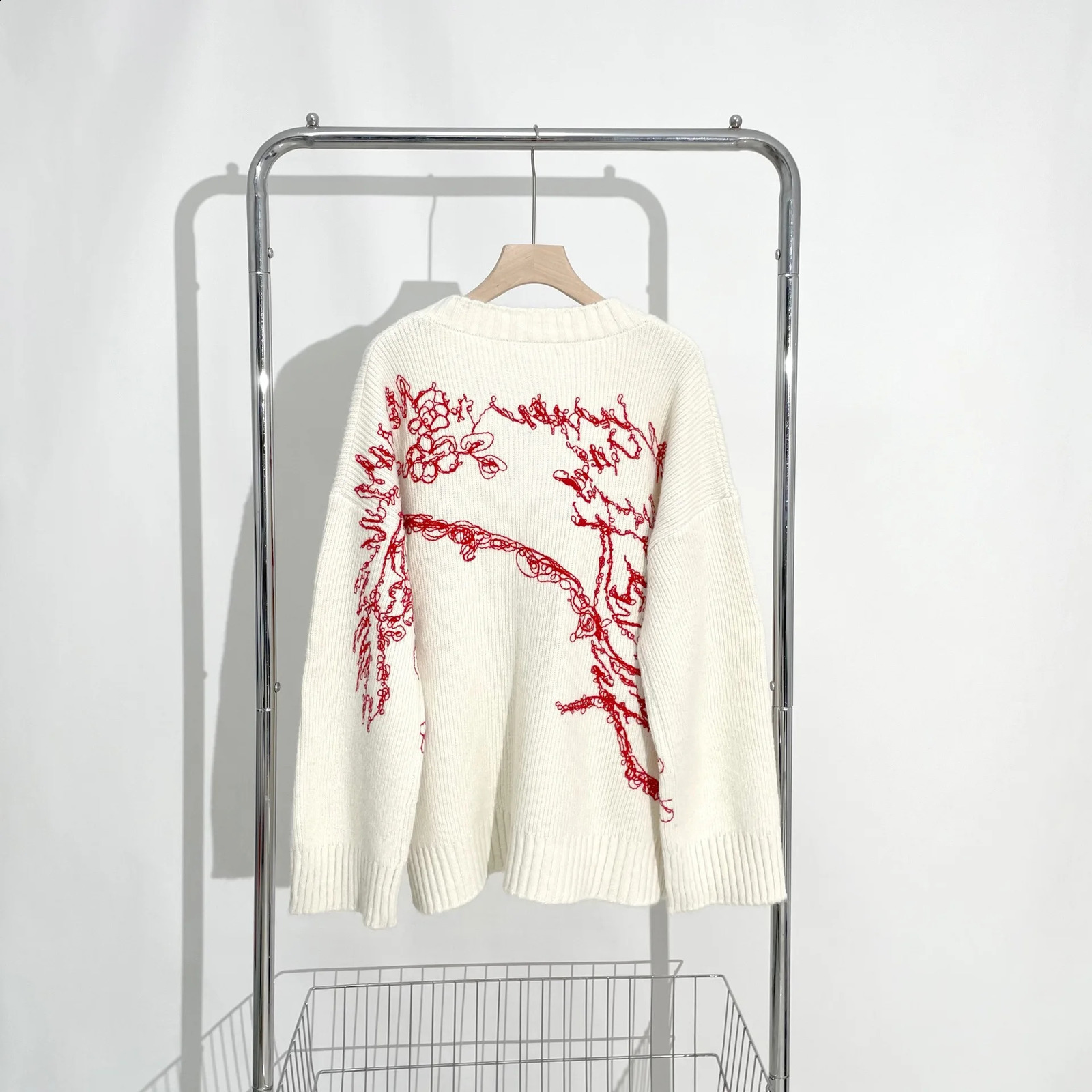 Spring Colorful Dragon Sweater Floral Wool Blended Embroidered Knitted Cardigan for Women 240904