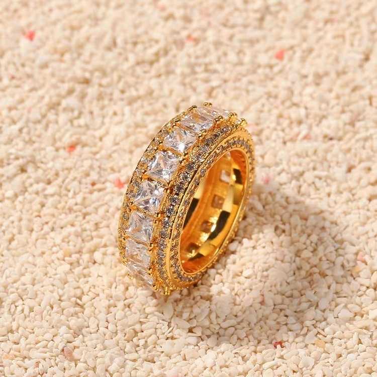 Fashionable Jewelry 18K Gold Plated 925 Sterling Silver Setting Princess Cut Moissanite Ring For Hio Hop Men