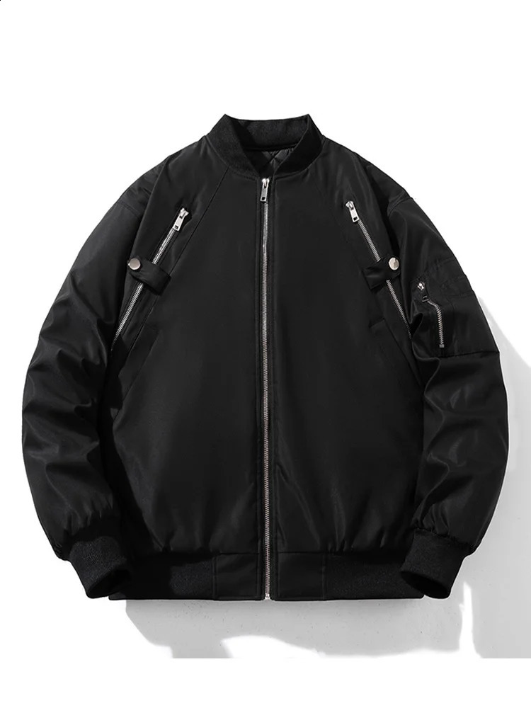 Hip Hop Bomber Jacket Men Thick Warm Fashion Coat Men Winter Punk American Jacket Zipper Vintage Solid Color High Street 240905