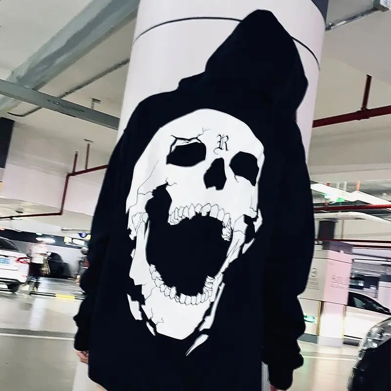 High Street Style Dragon Bone Skull Head Print Autumn/Winter Hoodies Mens Large Loose Fashion Sweatshirts Y2k Couple Top 240906