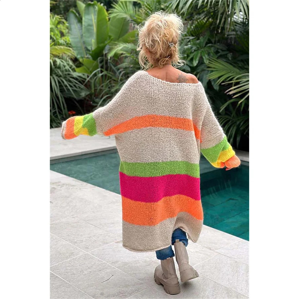 Elegant Knitted Dress For Women Long Sleeve V Neck Loose Dresses Fashion Cover Up Autumn Lady Streetwear Chic Sweater 240904