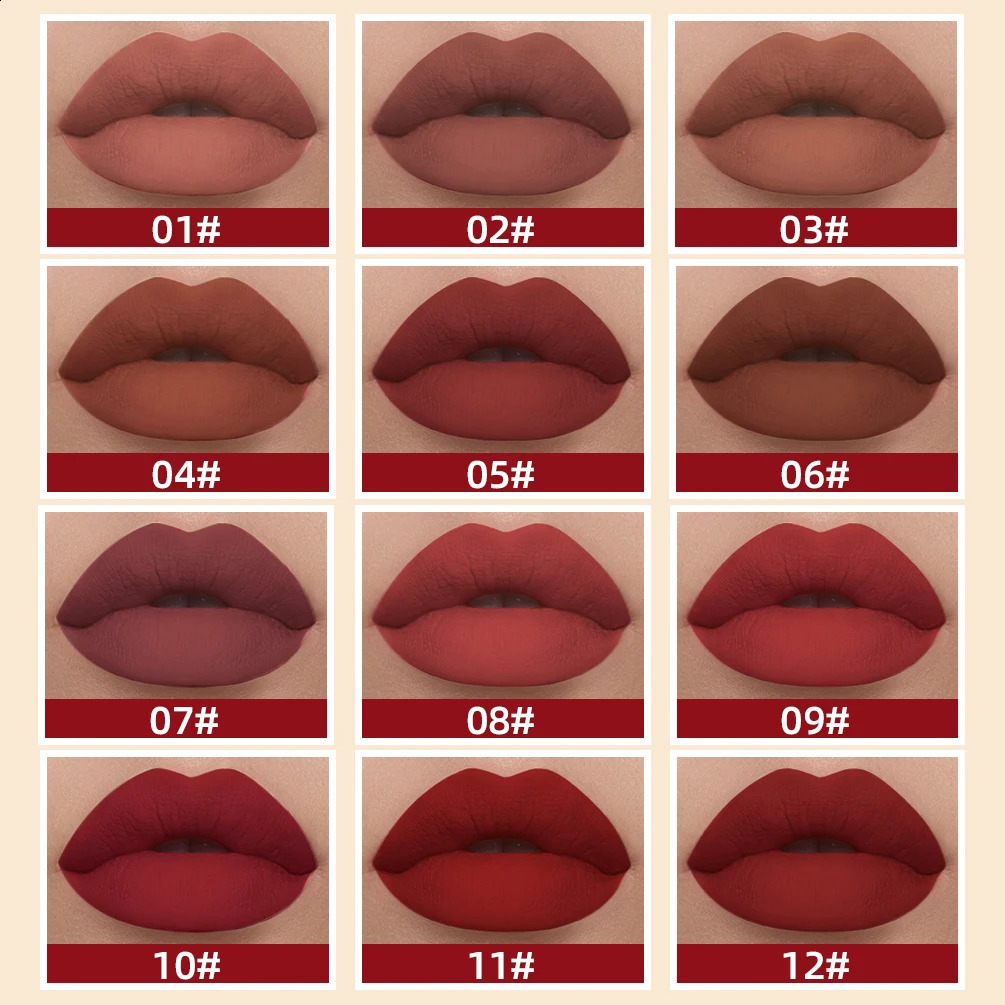 Nude Matte Lip Gloss 24 Colors Longlasting Velvet Lipstick Waterproof Nonstick Cup Sexy Red Dark Tint Makeup Cosmetic 240911