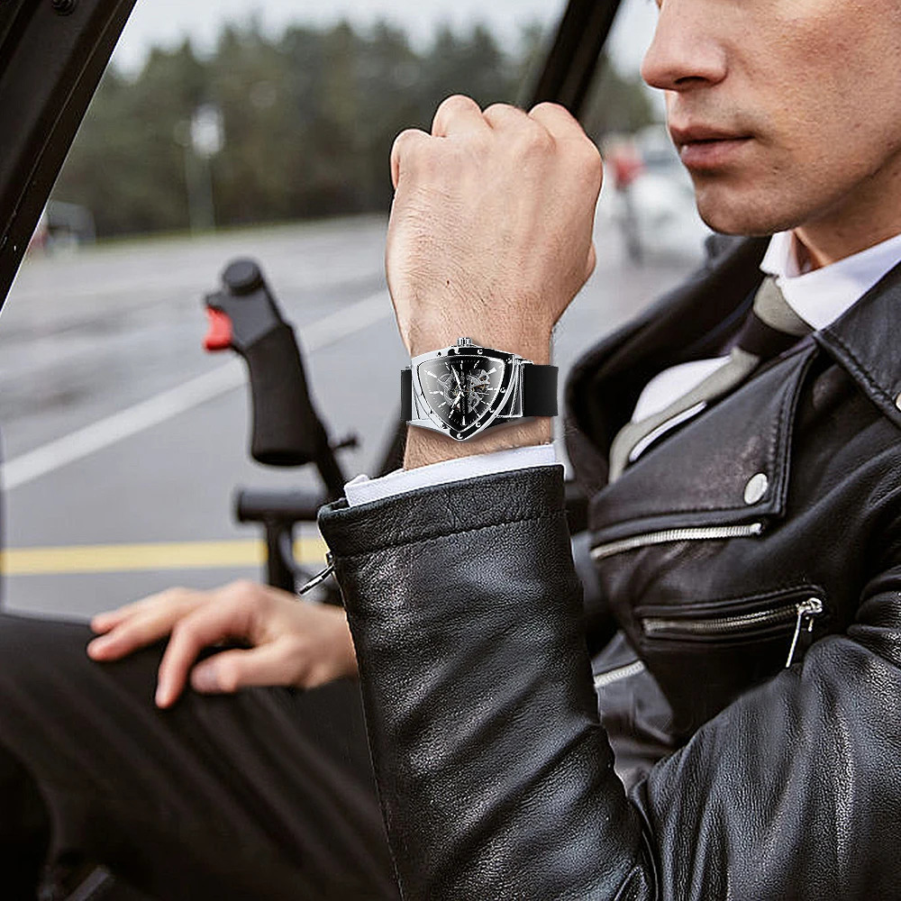 WINNER Sports Triangle Skeleton Automatic Men Watch Luminous Pointers Fashion Rubber Strap Military Mechanical Watches 240906