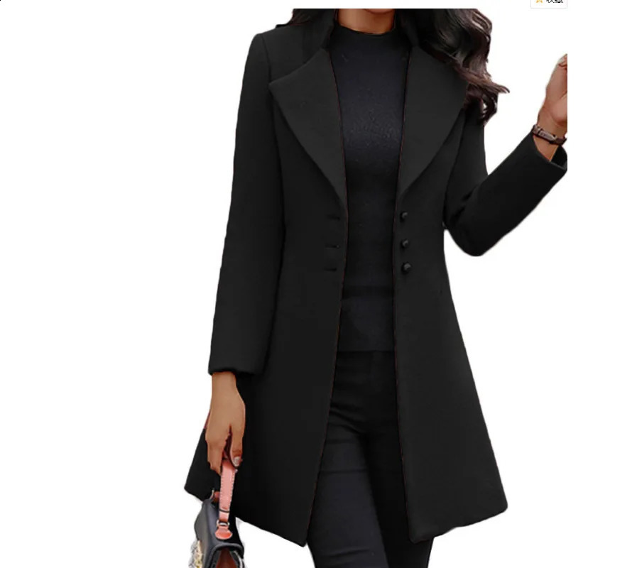 2023 European and American Cross border AutumnWinter Item Collar for slimming solid color womens woolen coat 240905