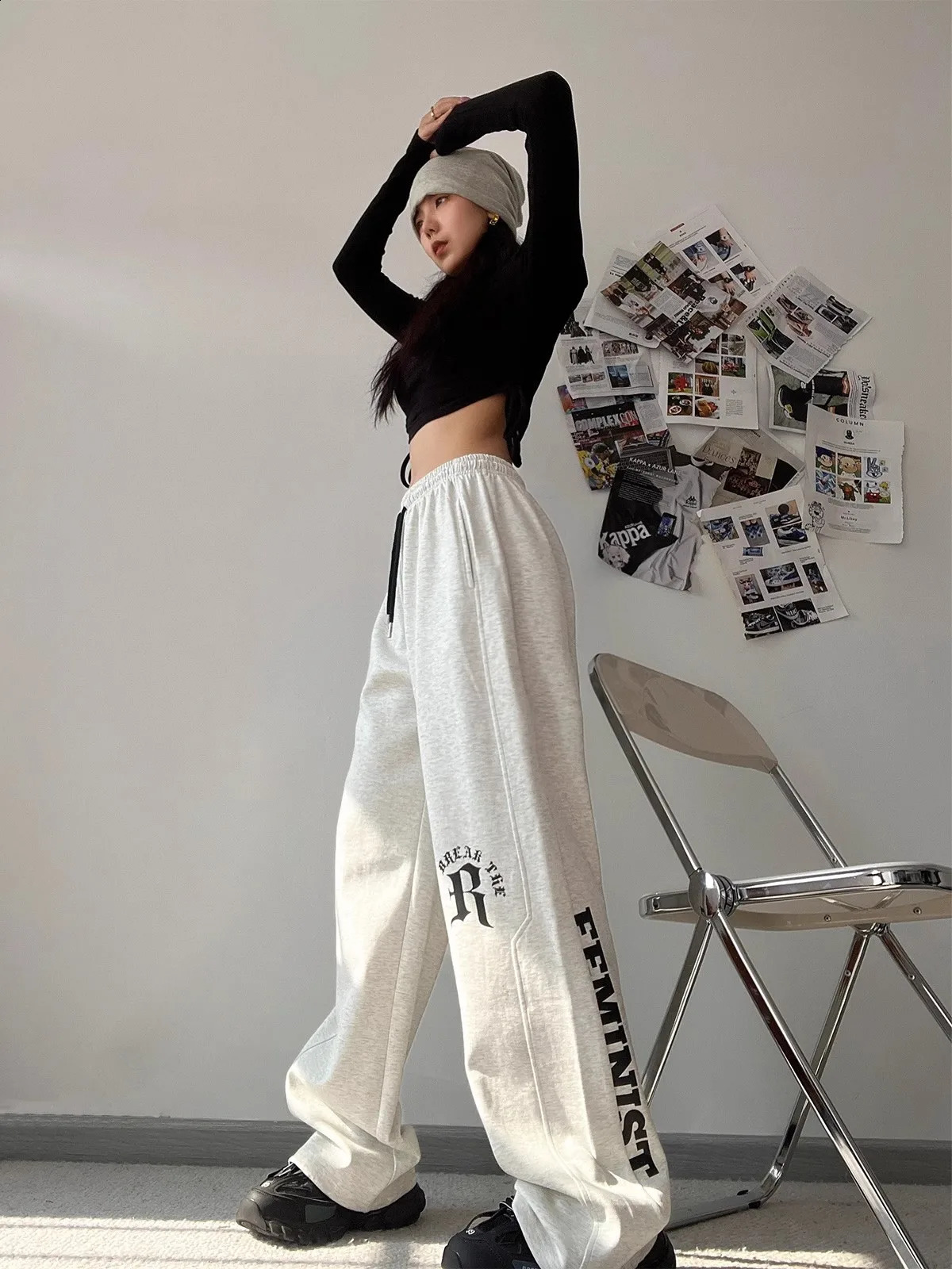 CBXLAB Street Dance Female Hip Hop White Grey Pants Loose Jazz Girls Straight 240913