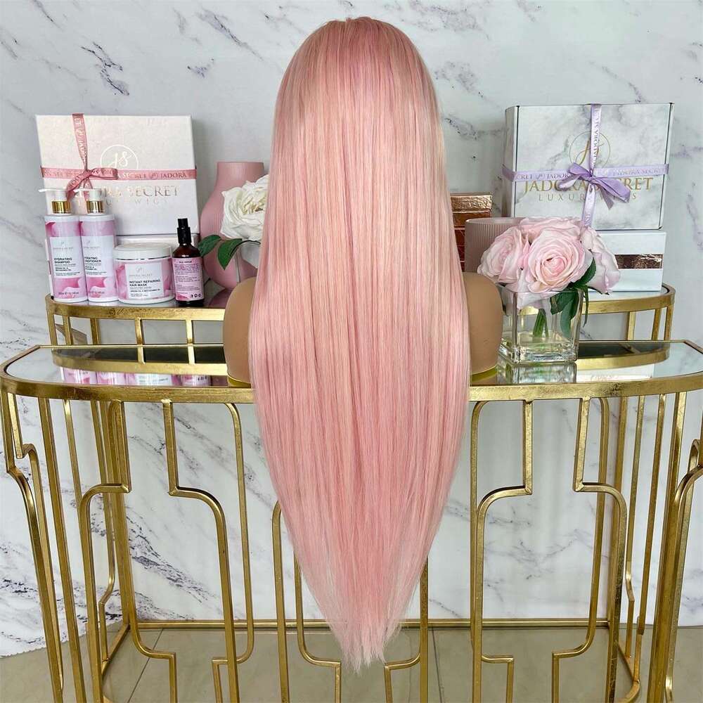 Light Long Synthetic Lace Front Wigs Heat Resistant Silky Straight Pink Hair Cosplay Wig