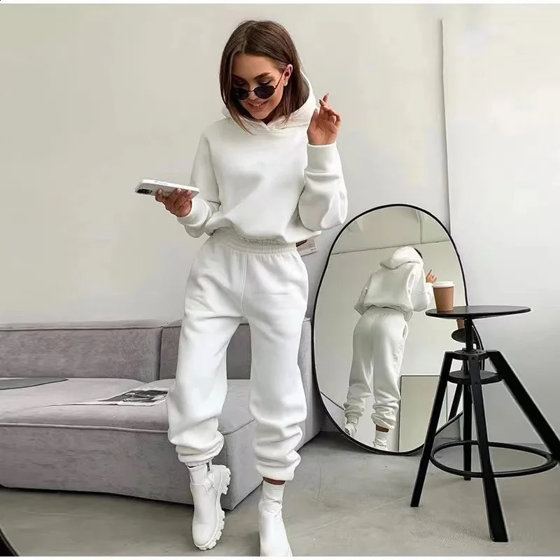 Autumn Winter Two Piece Sets Women Tracksuit Oversized Suit Trouser Suits Female Sweatshirt Solid Sports Hoodie Sportswear 240905