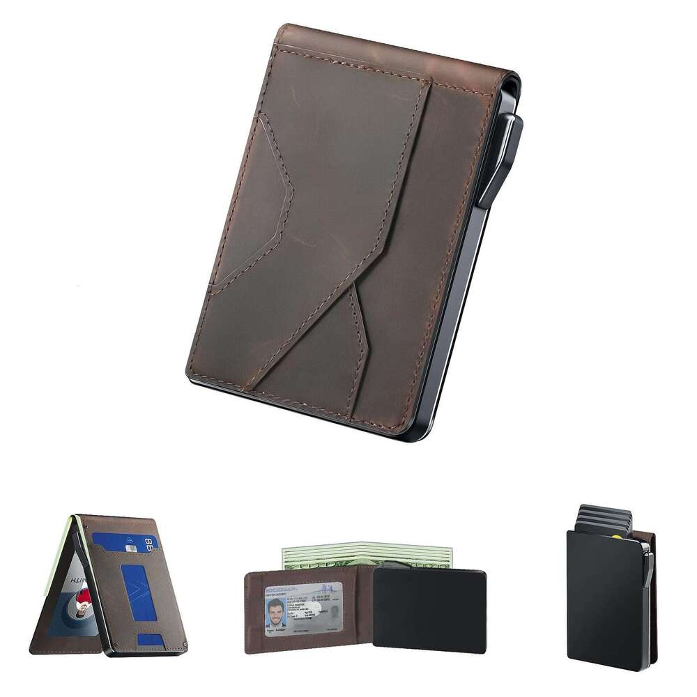 AMZZ Flip genuine leather soft carbon fiber zero wallet men's high-end feeling