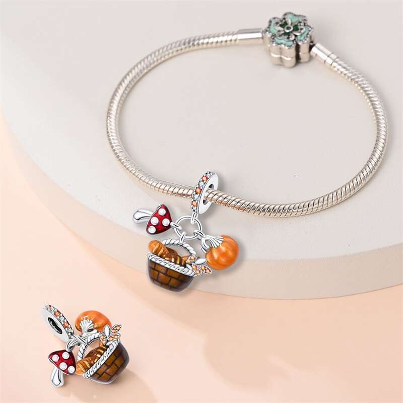 Autumn New 925 Sterling Silver Brown Maple Leaf Pumpkin Bee Charms Bead For Original Bracelets DIY Jewelry Warm Gift