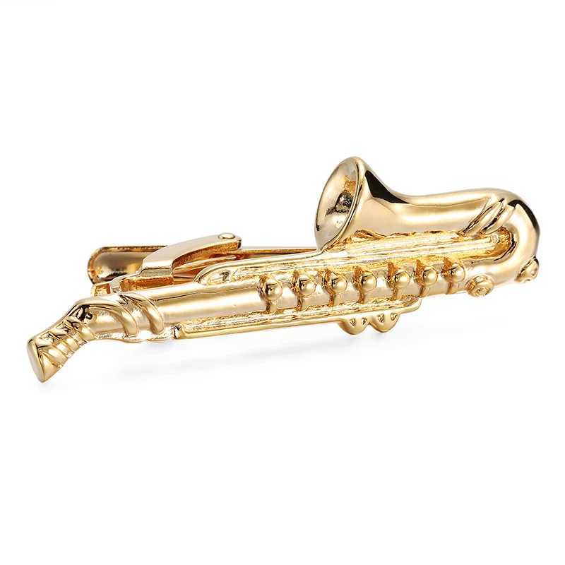 High quality mens tie clip copper metal saxophone design 3-color shirt accessories wedding jewelry gifts W240914